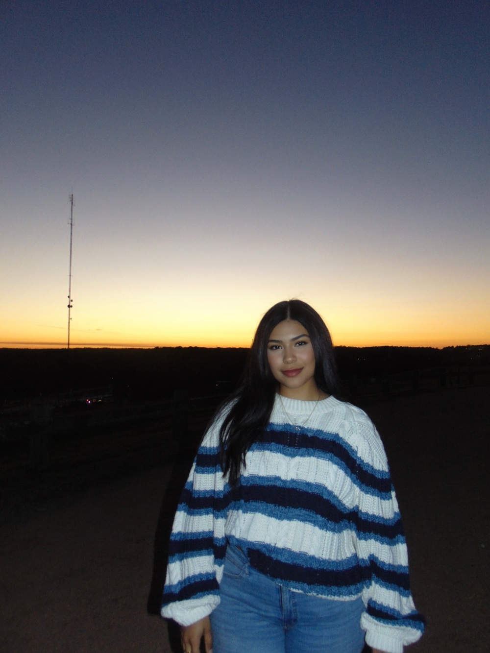 Free People Striped Cable-Knit Pullover in White and Navy Blue